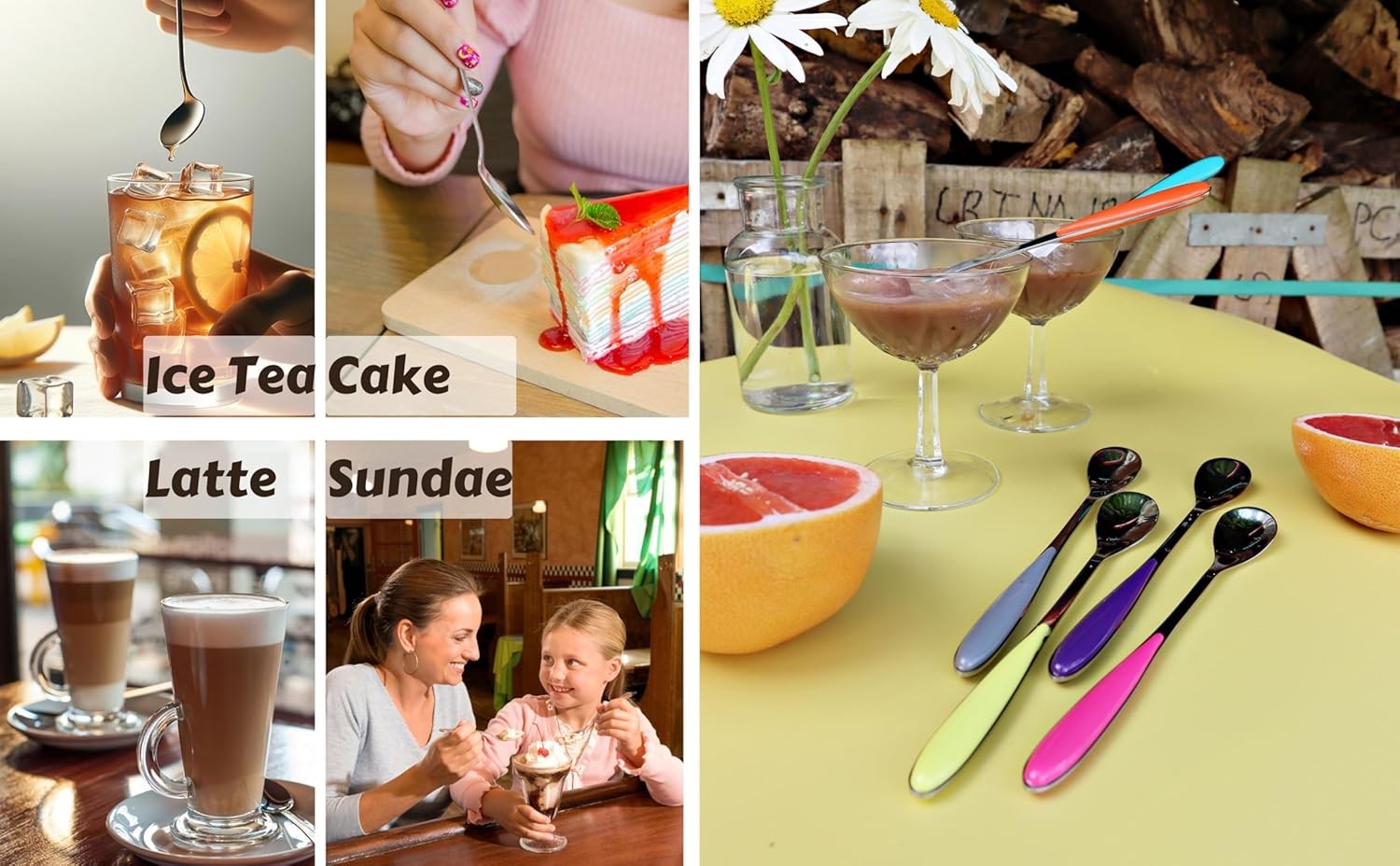 used Exzact Ice-cream Sundae Spoons 6pcs Stainless Steel Assorted Colours - EXZACT - KOEEK