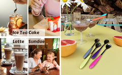 used Exzact Ice-cream Sundae Spoons 6pcs Stainless Steel Assorted Colours - EXZACT - KOEEK