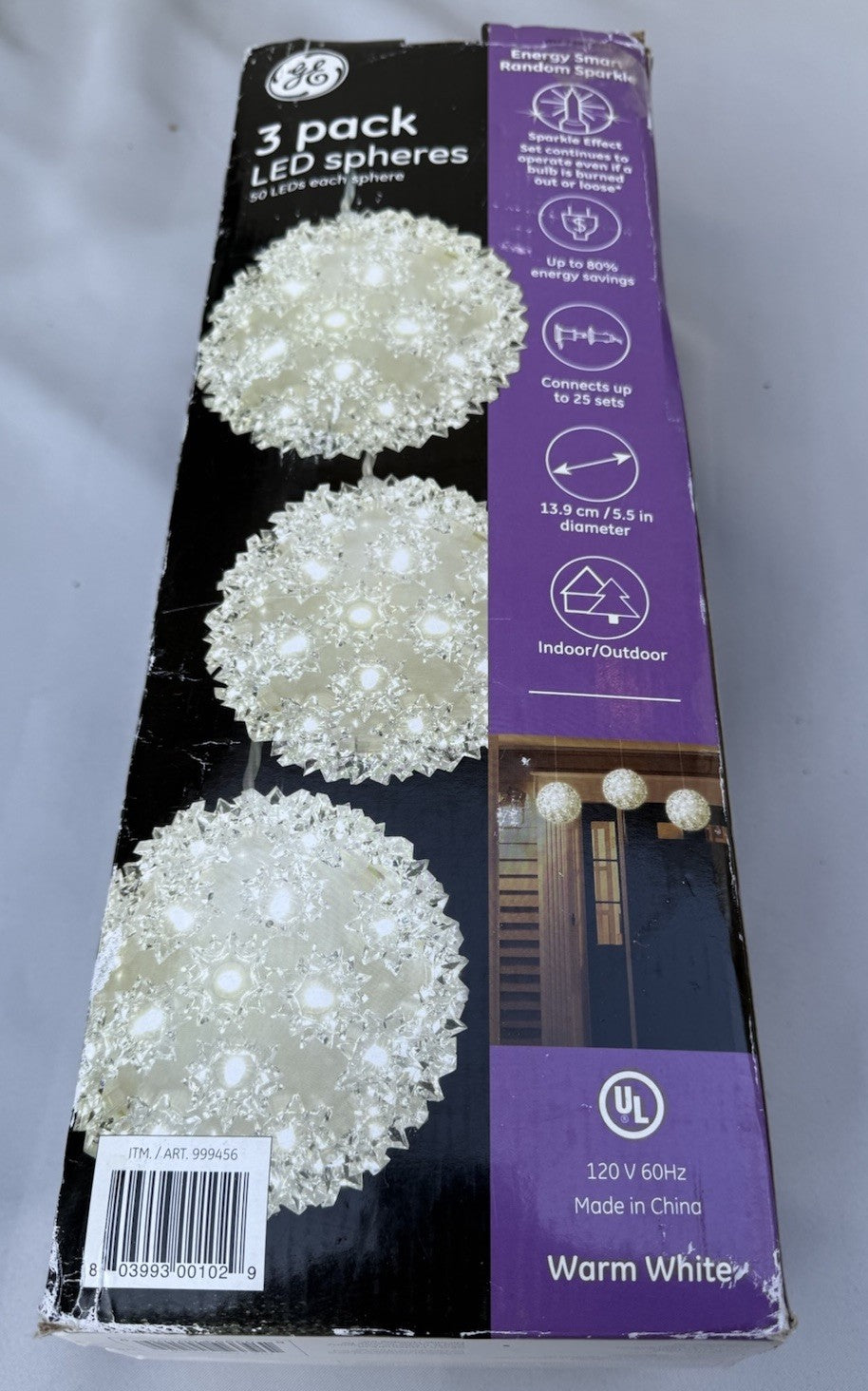 GE 3 PACK SPHERES 50 LEDS IN EACH 5.5" SPHERE, WARM WHITE CHRISTMAS LIGHTS GE - KOEEK