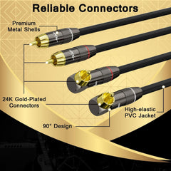 new RCA Cable 6 FT, 90 Degree Right Angle 2RCA to Stereo Audio Cable, 6FT 07FC0E-D4 - KOEEK