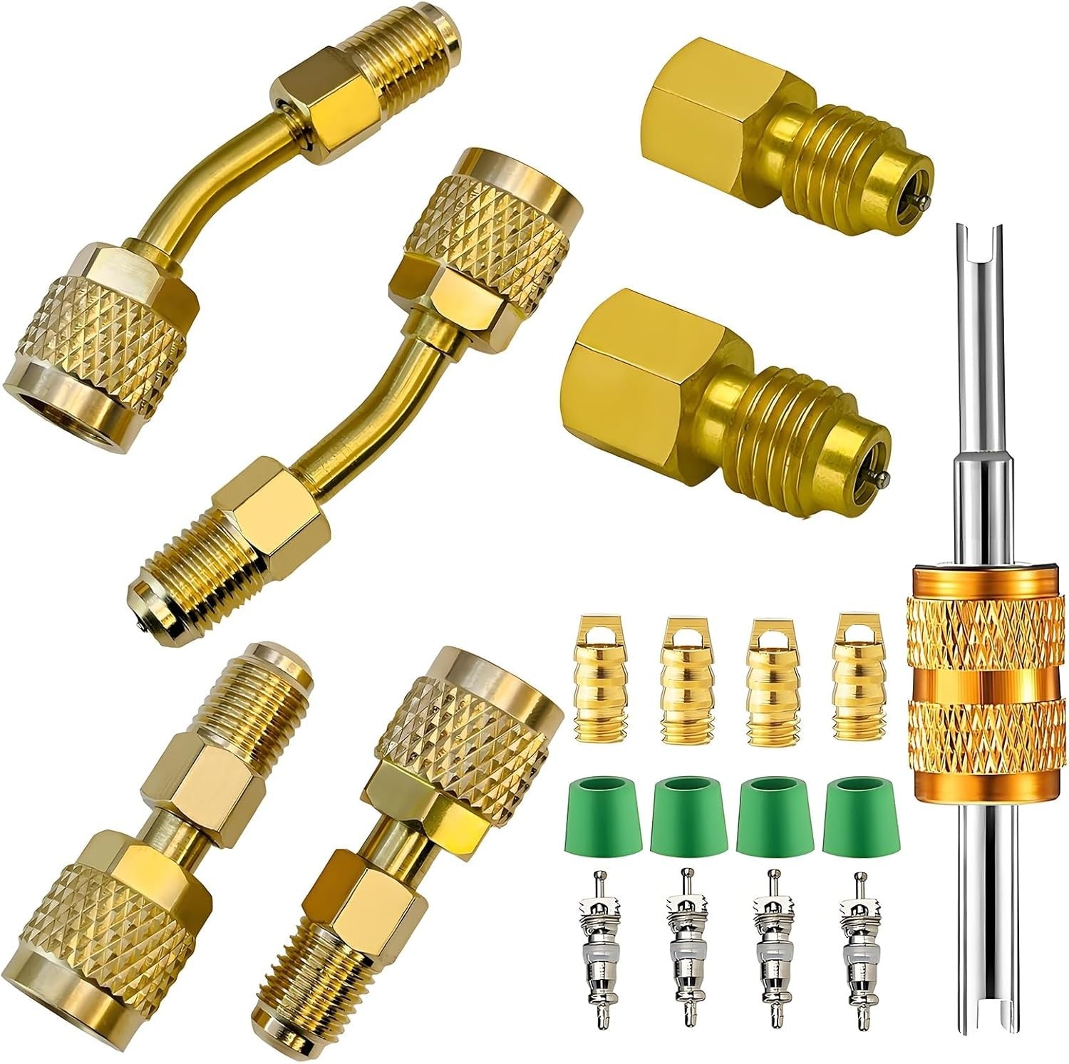 new R410a Adapter for Mini Split 2 Straight + 2 Angled +2 Tank Adapters, Brass 07FC0E-D4 - KOEEK