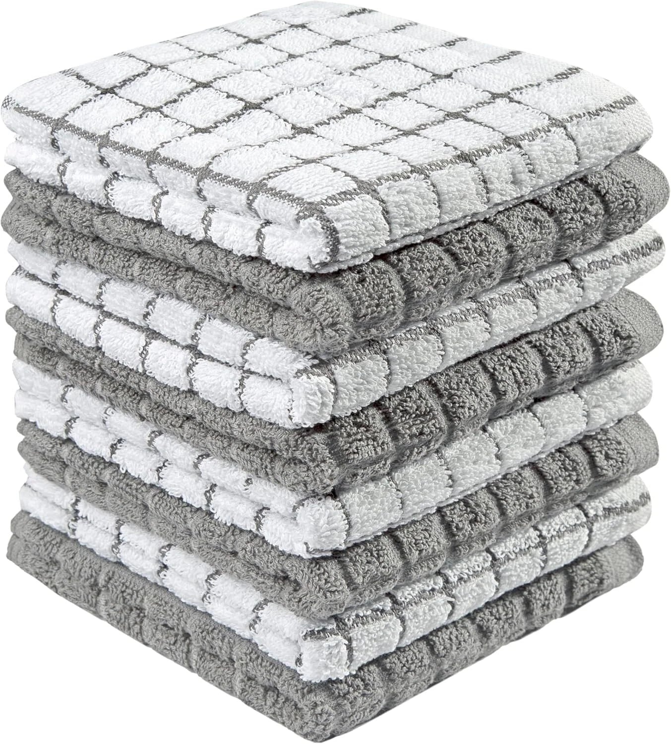Premium Cotton Dish Cloths 12" x 12"| Gray Check Design 380 GSM Highly Absorbent 07FC0E-D4 - KOEEK