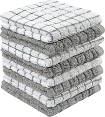 Premium Cotton Dish Cloths 12" x 12"| Gray Check Design 380 GSM Highly Absorbent 07FC0E-D4 - KOEEK