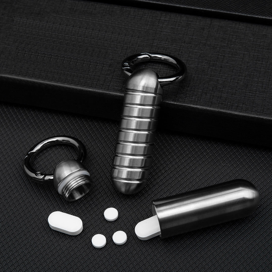 EDC Mini Pure Titanium Waterproof Case Pendant Pill Holder w/ Openable Keyring 07FC0E-D4 - KOEEK