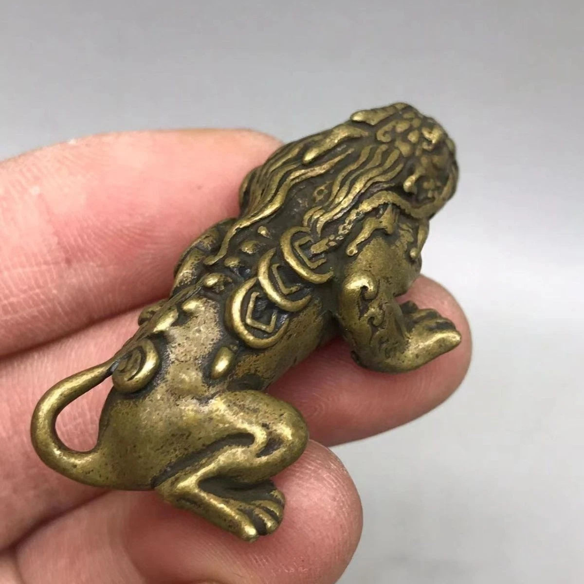 Vintage Solid Brass Qilin Mini Desktop Feng Shui Ornament  Beast 07FC0E-D4 - KOEEK