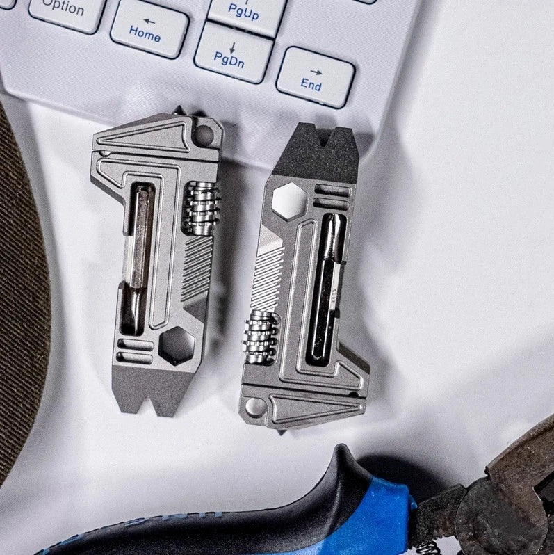 EDC Titanium Multi-Tools Adjustable Wrench Pocket w/ Bit Holder Keychain Gadget 07FC0E-D4 - KOEEK