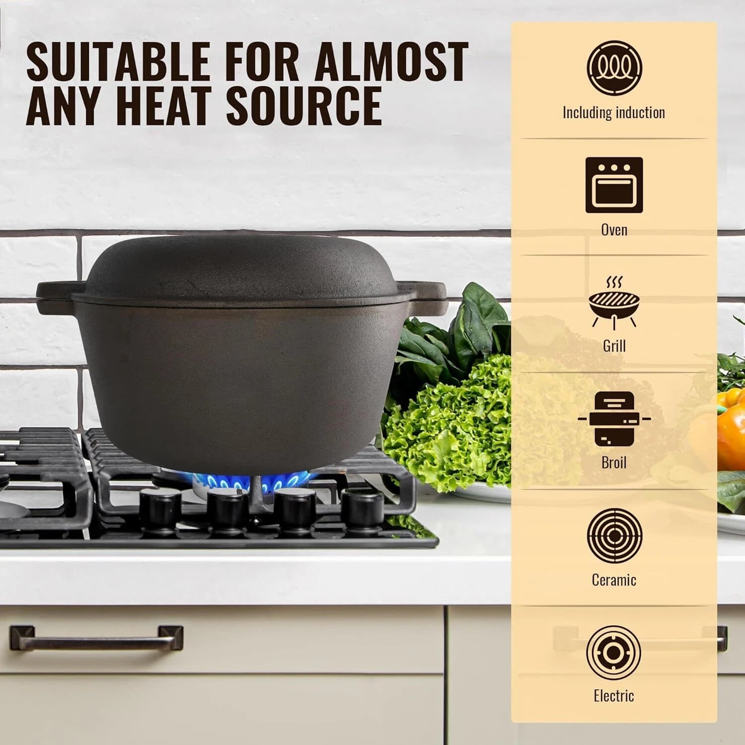 Smooth Polished Cast Iron Dutch Oven - 5 quart cast iron, 10 inch diameter 07FC0E-D4 - KOEEK