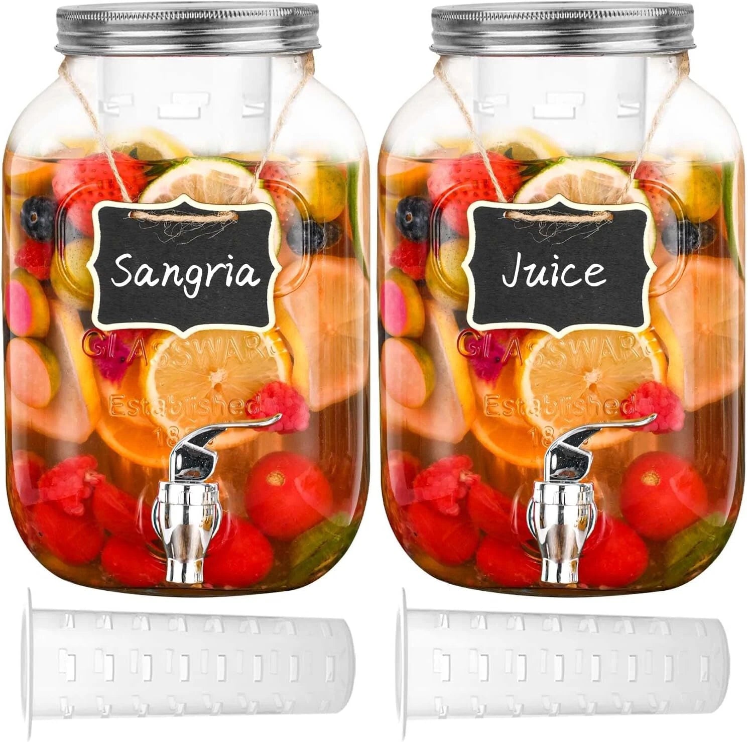 1 Gallon Glass Drink Dispensers for Parties,2 Pack Beverage Dispenser with Fruit 07FC0E-D4 - KOEEK