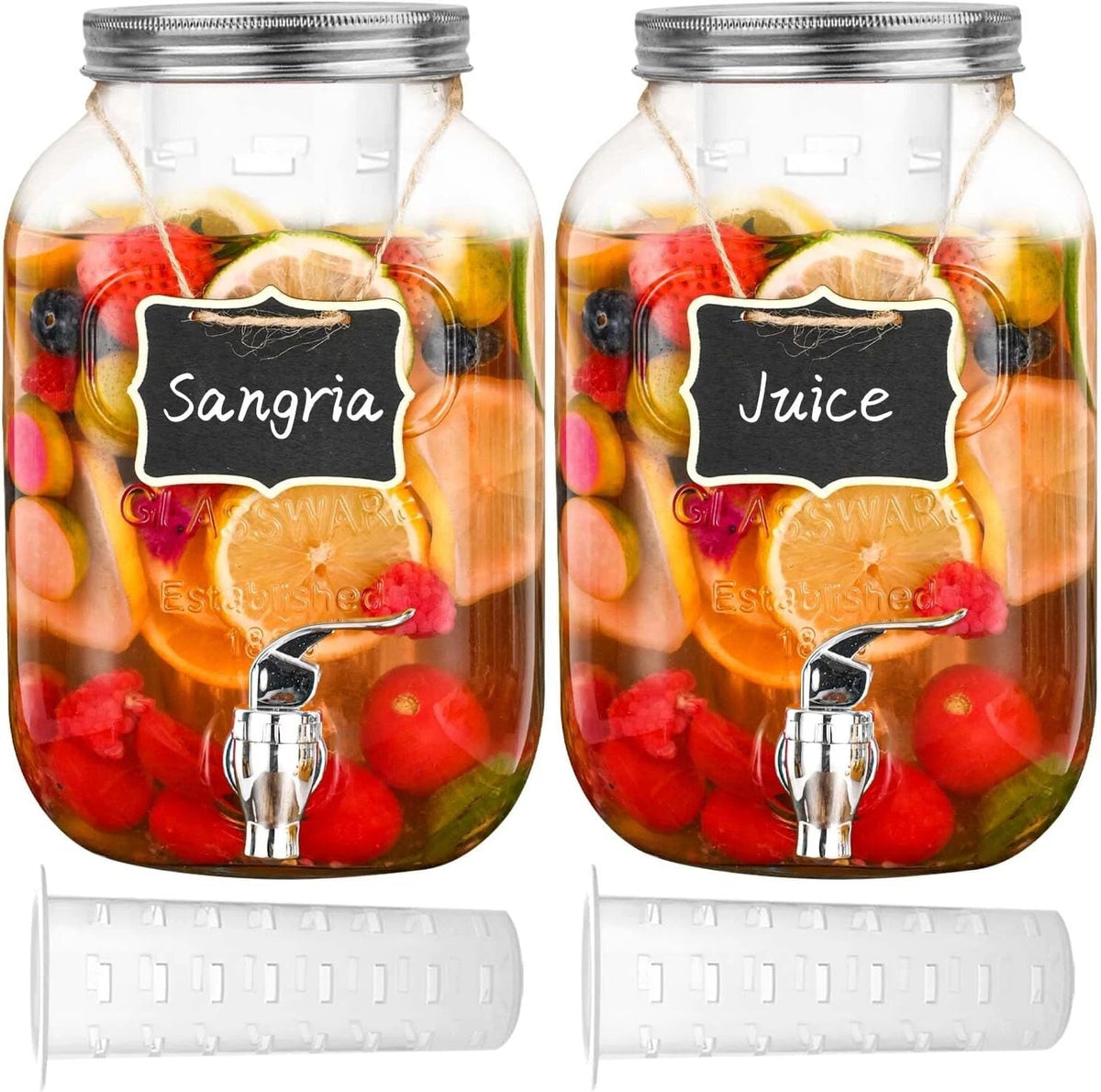 1 Gallon Glass Drink Dispensers for Parties,2 Pack Beverage Dispenser with Fruit 07FC0E-D4 - KOEEK