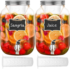1 Gallon Glass Drink Dispensers for Parties,2 Pack Beverage Dispenser with Fruit 07FC0E-D4 - KOEEK