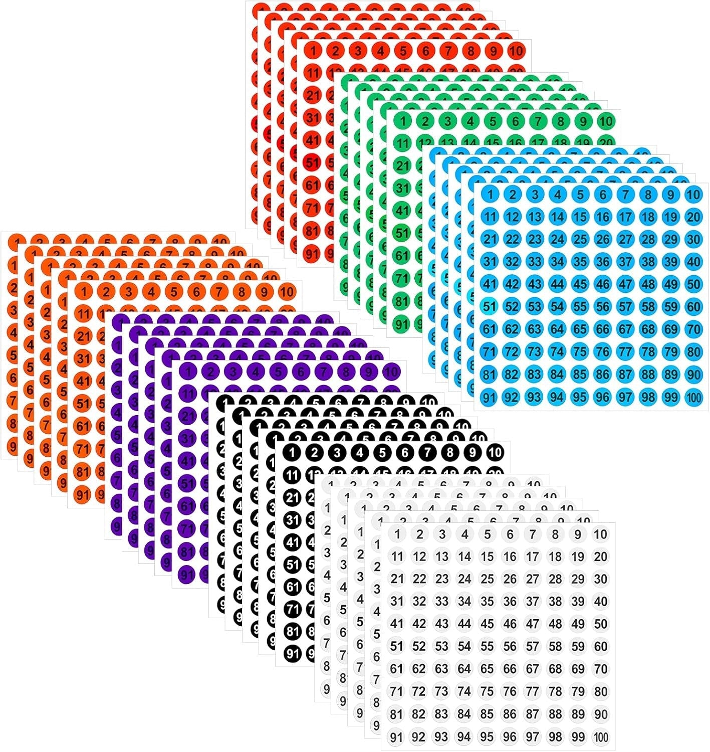 new AIEX 35 Sheets Number 1-100 Round Vinyl Stickers 12,6 x cm, Multicolored AIEX - KOEEK