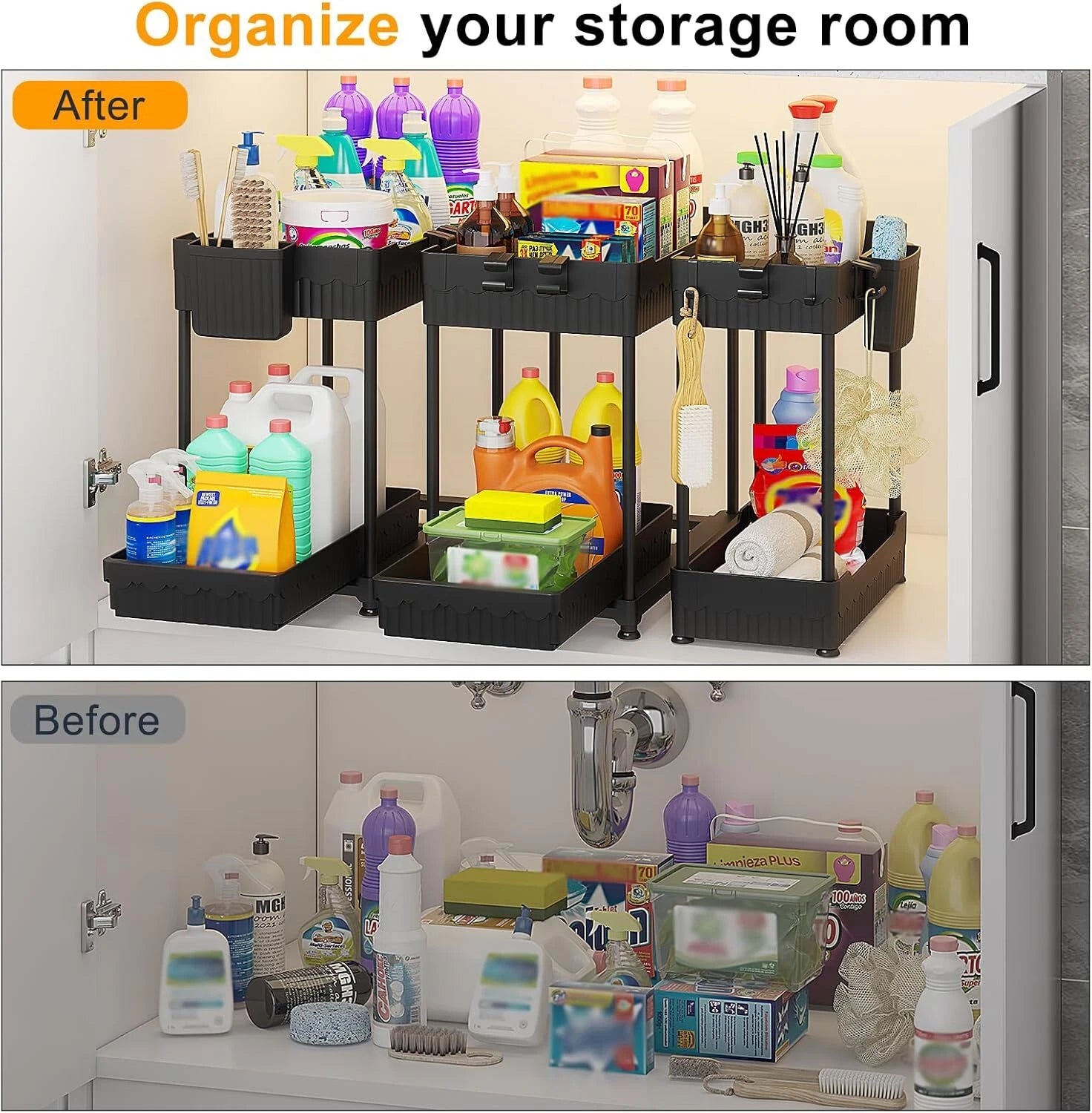 3 Pack Under Sink Organizer,2-Tier Multi-Use Kitchen Bathroom Organizers Storage 07FC0E-D4 - KOEEK