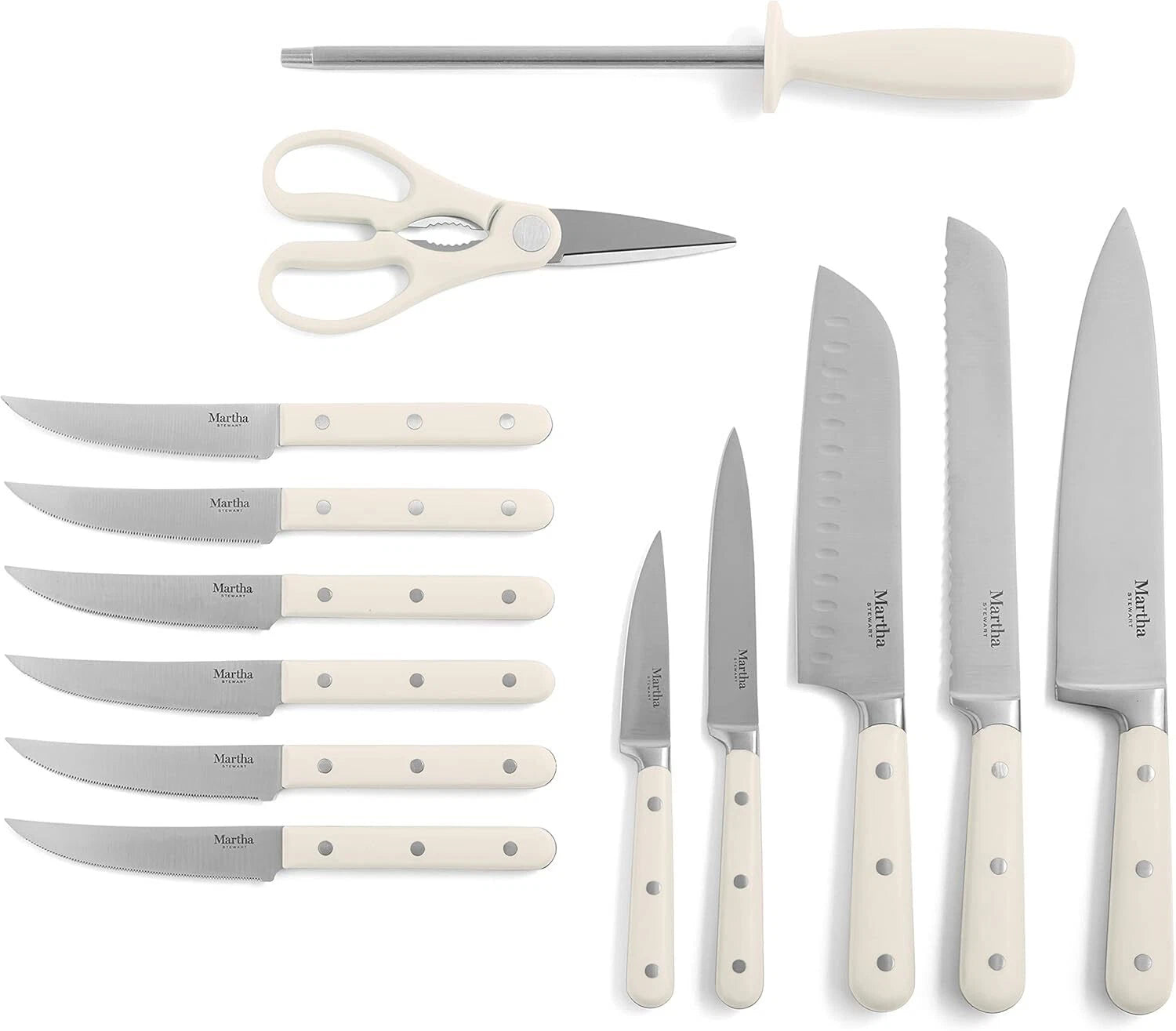 14 Piece High Carbon Stainless Steel Kitchen Knife Set - Linen White 07FC0E-D4 - KOEEK