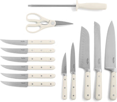 14 Piece High Carbon Stainless Steel Kitchen Knife Set - Linen White 07FC0E-D4 - KOEEK