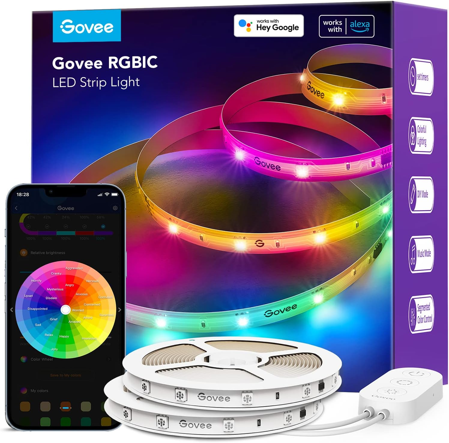 Govee 100Ft RGBIC LED Strip Lights, Smart LED Lights Work with Alexa and Google GOVEE - KOEEK