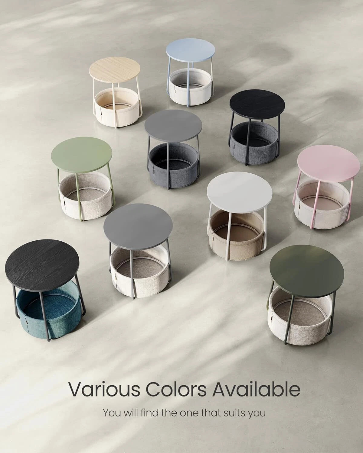 Small Nightstand with Fabric Basket, Modern Nightstand, Round Side Table 07FC0E-D4 - KOEEK