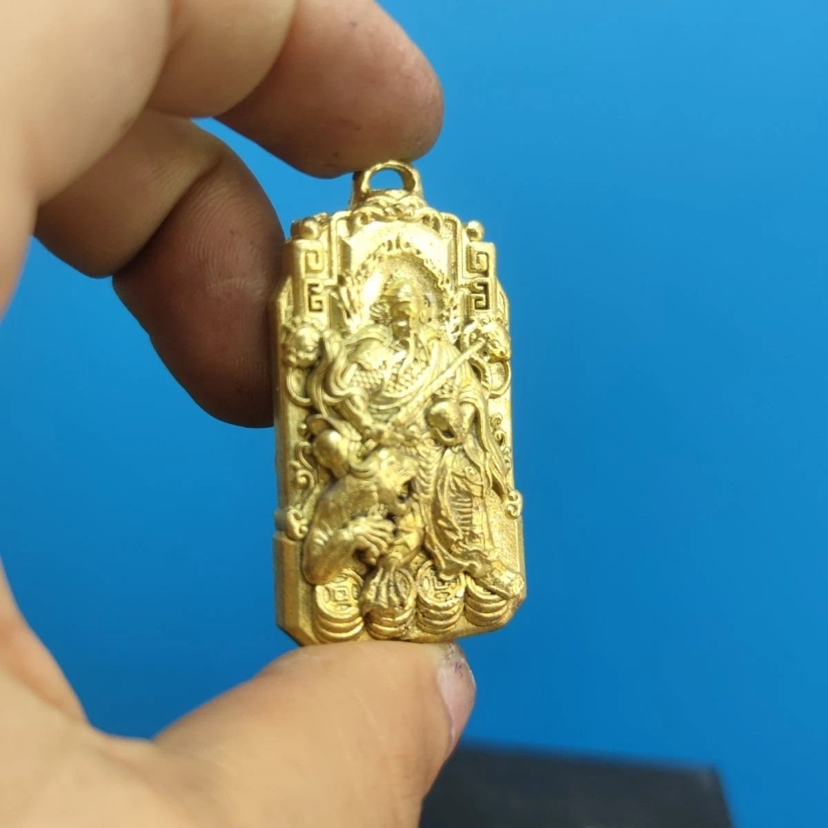 Brass Taoist Zhao Gongming Wealth God Pendant Tag Talisman Keychain Charm 07FC0E-D4 - KOEEK