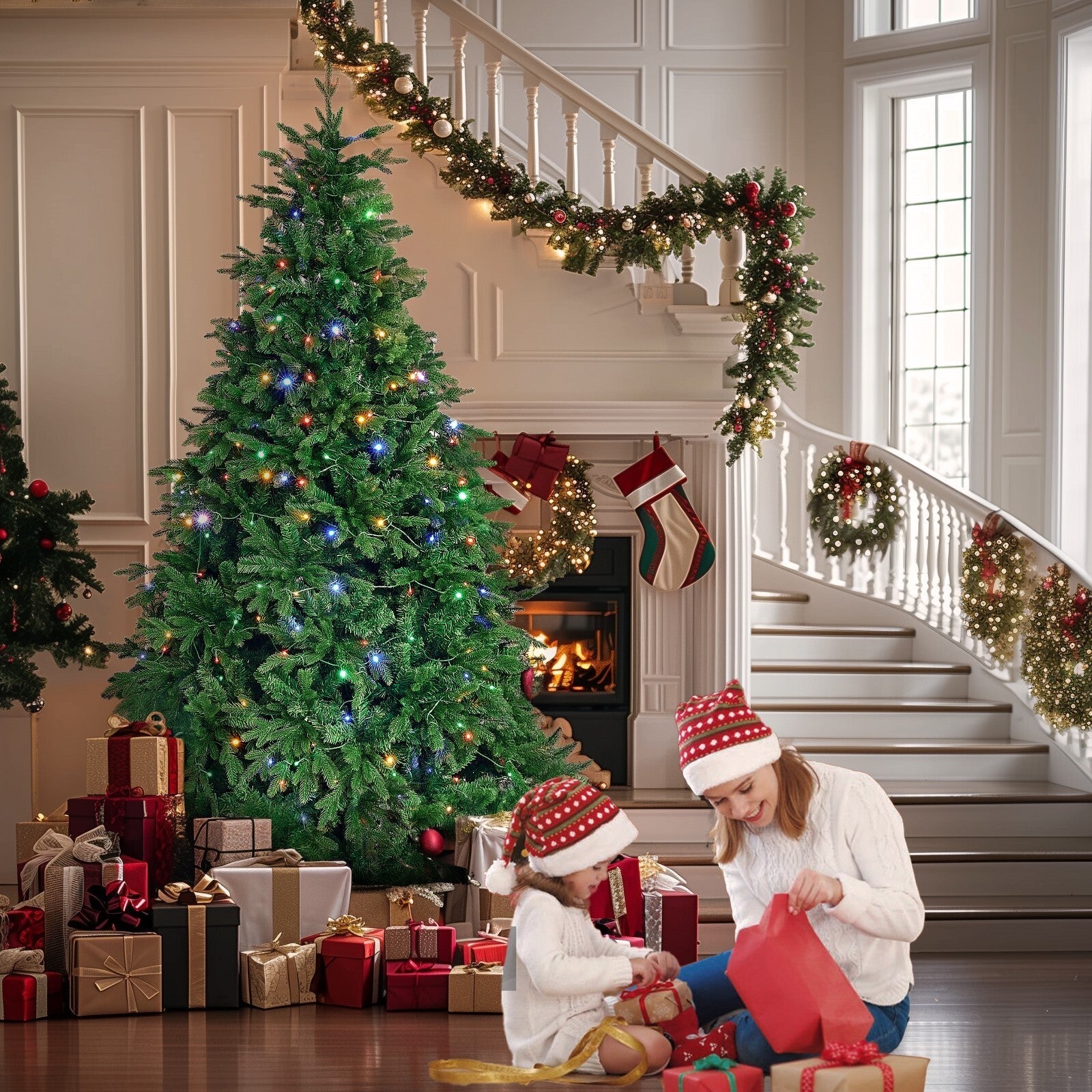 7.5FT Green Artificial Christmas Tree Holiday Season w/ LED Light Indoor Outdoor 07FC0E-D4 - KOEEK