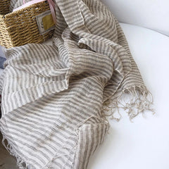 Mens  Flax Linen Scarf Khaki Stripe Breathable Neckerchief Stole Bandana 07FC0E-D4 - KOEEK