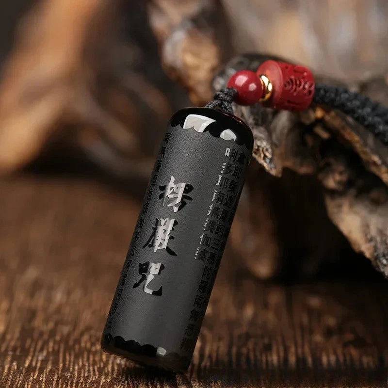 Natural Obsidian Shurangama Mantra Pendant Heart Sutra Necklace Buddhist Pendant 07FC0E-D4 - KOEEK