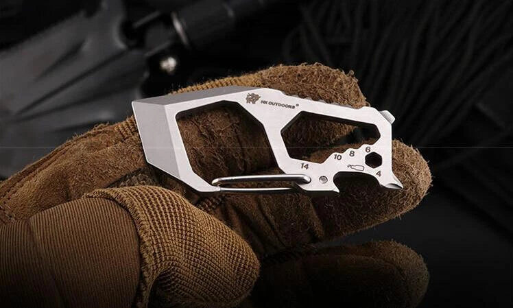 EDC High Stainless Steel Multifunction Keychain Key Carabiner Opener Wrench Tool 07FC0E-D4 - KOEEK