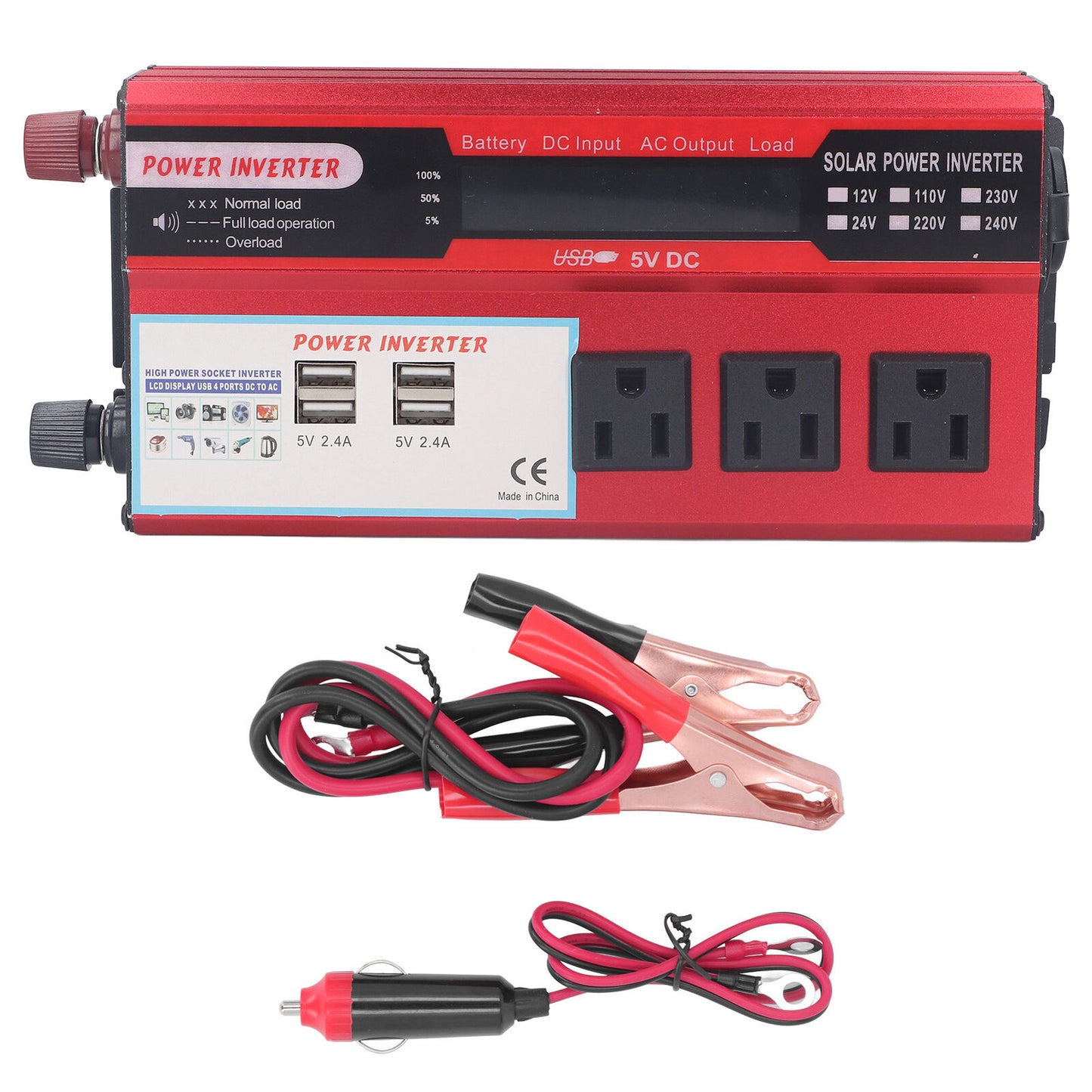 new 500W Car Sine  Inverter Kit With 3 AC110V US Sockets 4 USB Ports LCD Display koeek - KOEEK