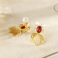Natural Nan Hong Goldfish Earrings Fengshui Jade Earring 07FC0E-D4 - KOEEK