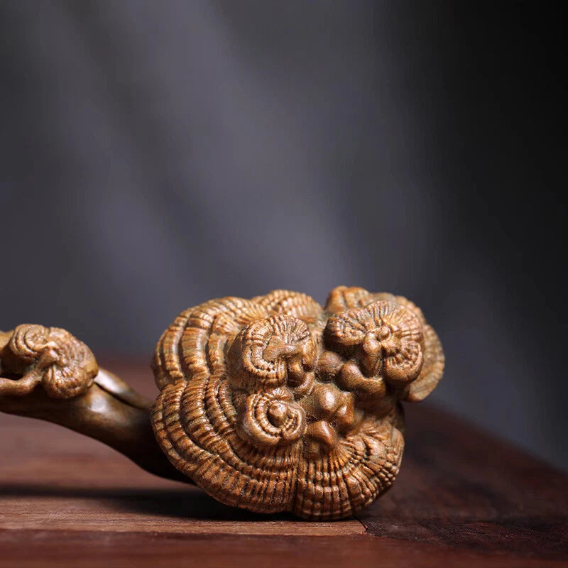 Natural green sandalwood carved Ruyi Lingzhi pendant with Zen style decoration 07FC0E-D4 - KOEEK