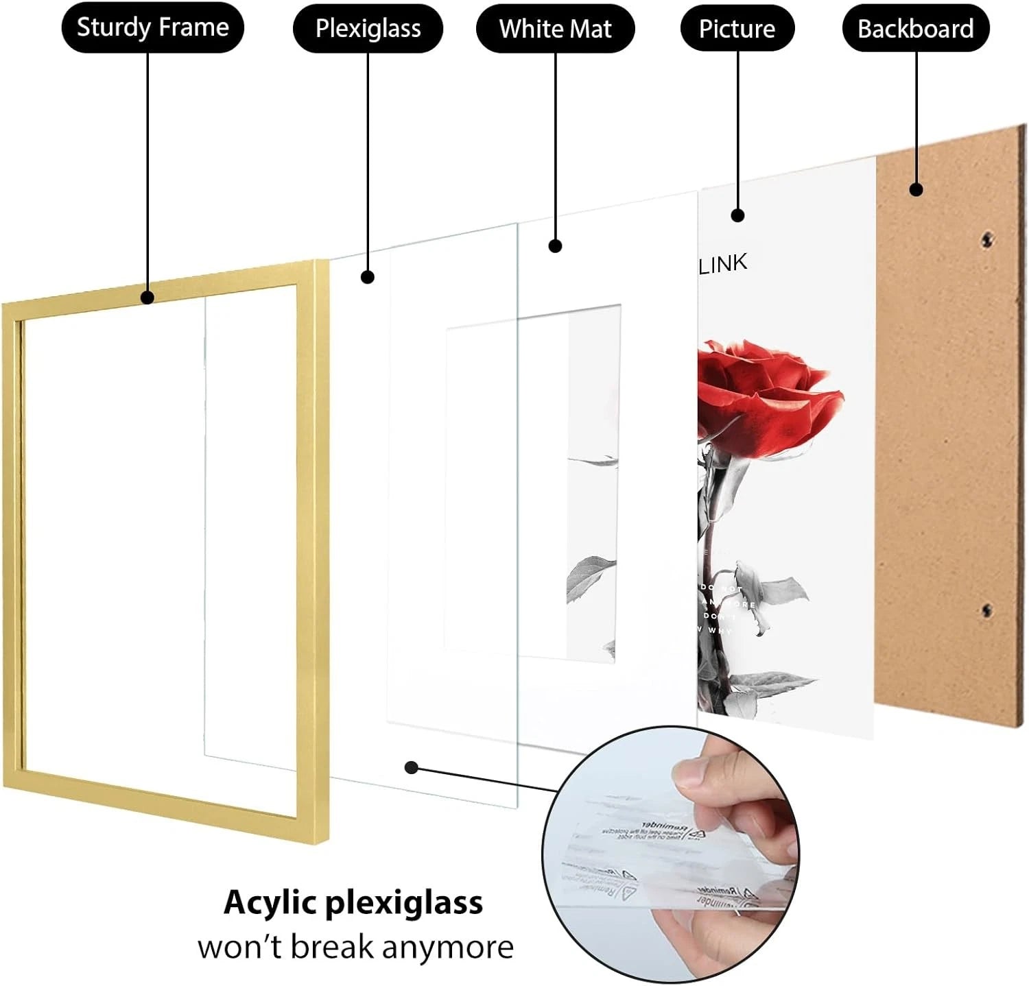 6x8 Photo Frame Gold Set, Wooden Photo Frame with Liner (4x6 Size) 07FC0E-D4 - KOEEK