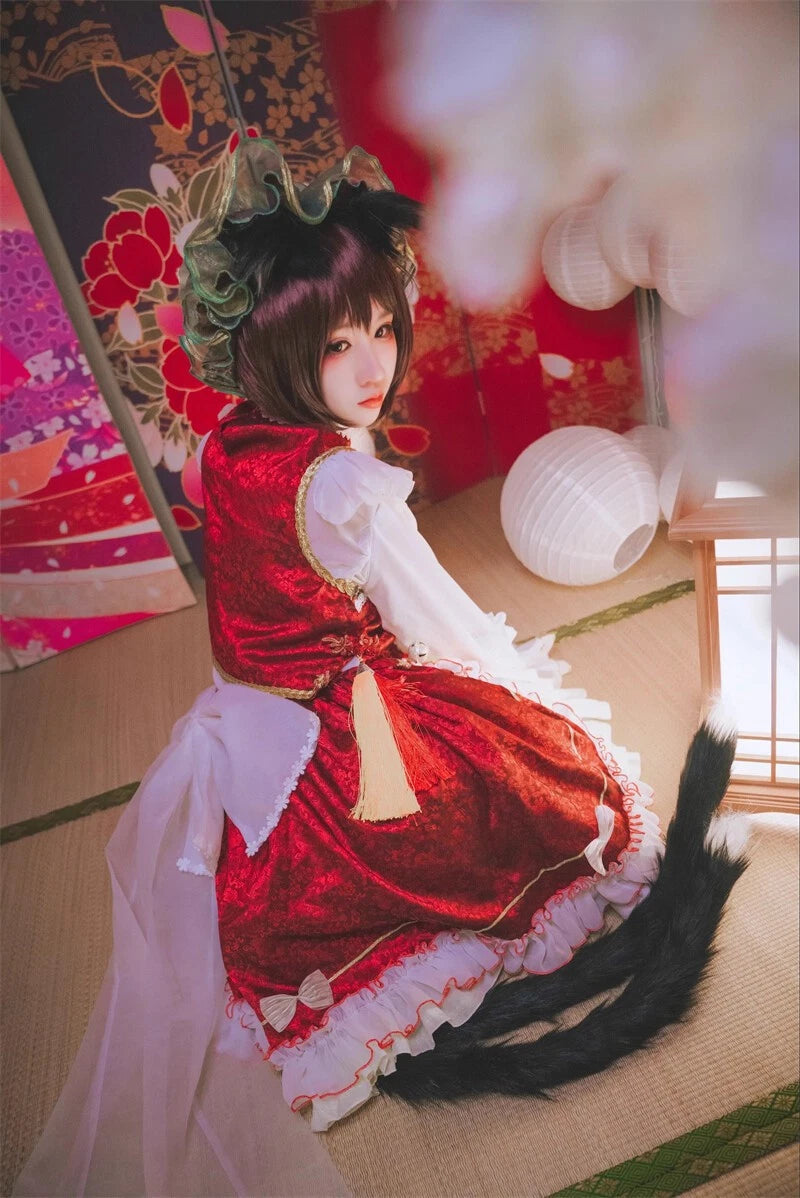 Customized TouHou Project Chen Cosplay Costume Maid Dress Ears Tail Lolita 07FC0E-D4 - KOEEK