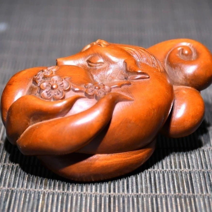 Boxwood Wood Carved Figurine 7cm Handheld Worry Piece Pocket Charm Car Pendant 07FC0E-D4 - KOEEK