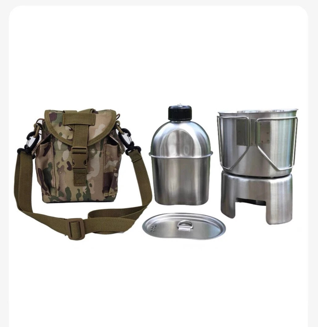 US Military Canteen Wire Handle Cup Stove Outdoor Camping Mess Kit 4 Piece Set 07FC0E-D4 - KOEEK