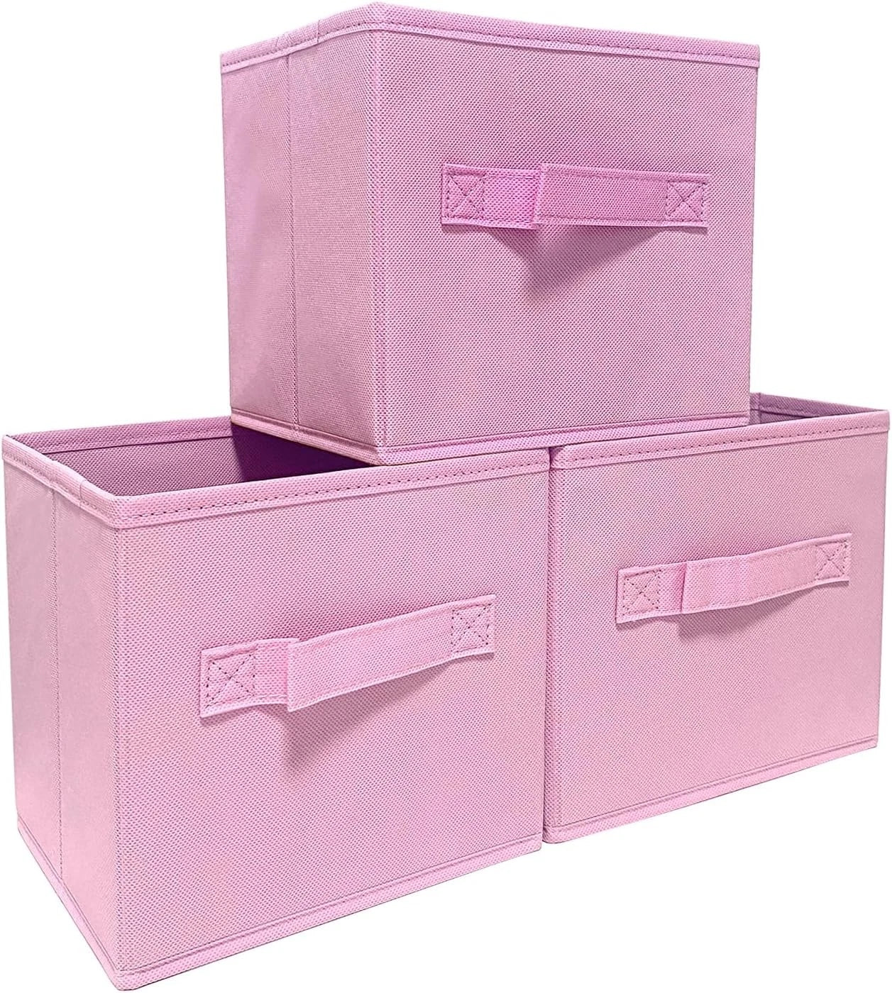 Pink Storage Boxes,Set of 3,9.0 inches x 7.5 inches x 7.5 inches,Foldable Fabric 07FC0E-D4 - KOEEK