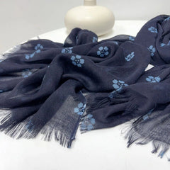 Women Bali Yarn Soft Breathable Summer Spring Stole Blue Floral Shawl Scarf 07FC0E-D4 - KOEEK