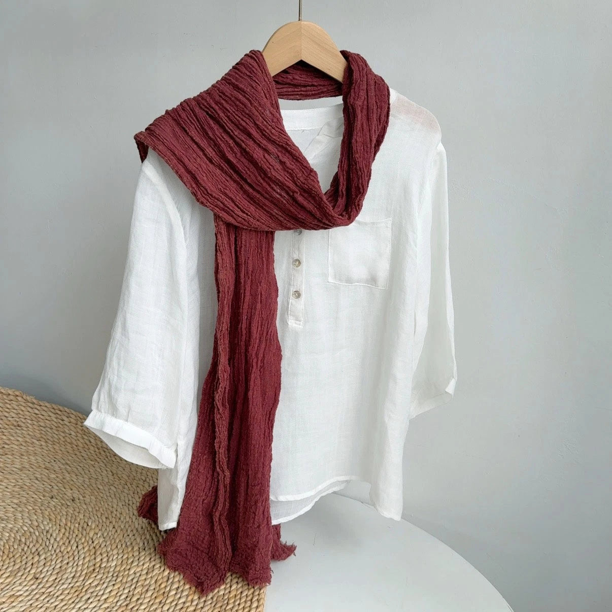 Unisex Cotton Wrinkled Scarf Solid Color Autumn Neckerchief Shawl Wrap Bandana 07FC0E-D4 - KOEEK