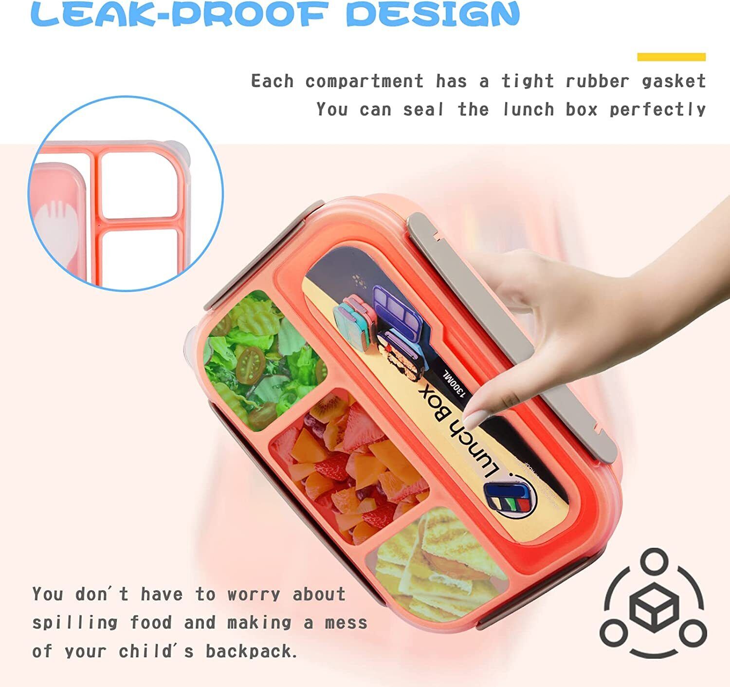 ny 1,3L Bento lunsjboks Mat Bento Oppbevaring 4-roms gaffel for voksne Barn USA