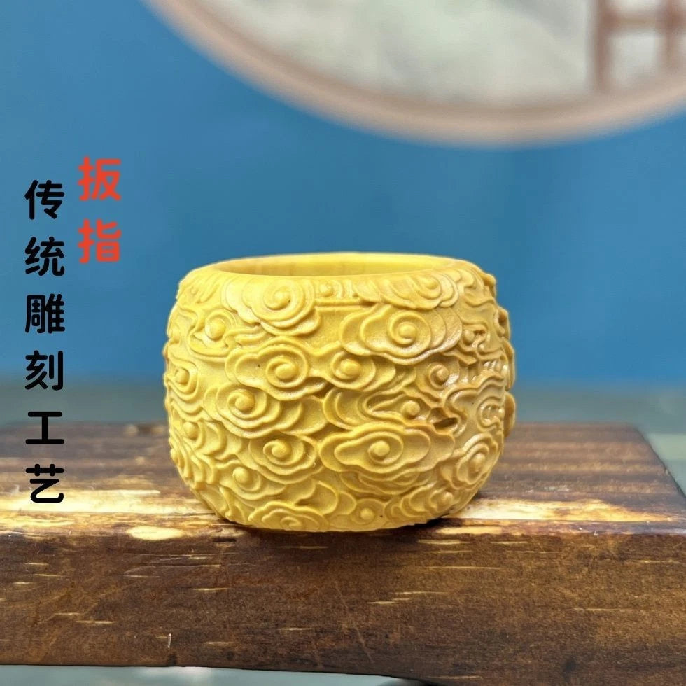 Boxwood Carved Pi Xiu Ring Wealth Hand Piece Fidget Decor Gift for Men 07FC0E-D4 - KOEEK