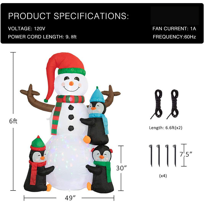 6ft / 8ft Christmas Inflatable Snowman LED Lighted Blow-up Yard Lawn Decoration 07FC0E-D4 - KOEEK