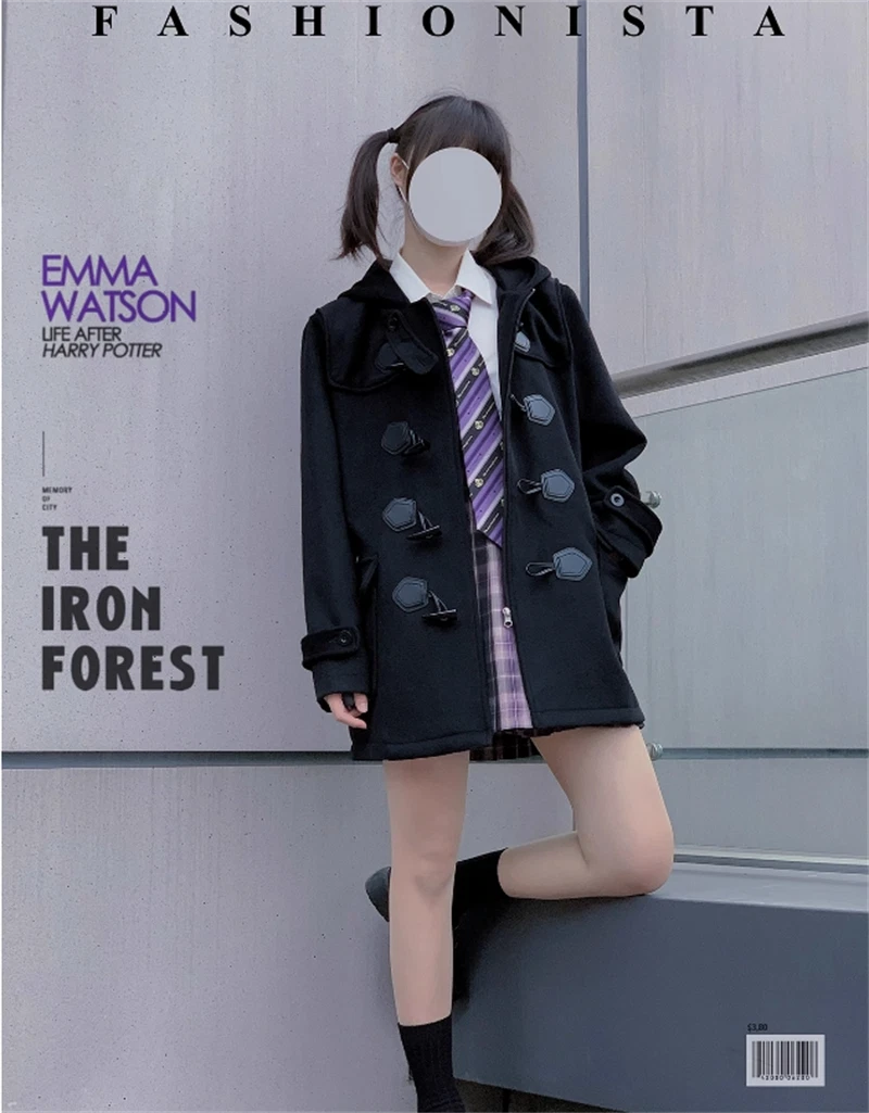 Japanese College Girls Wool Blend JK Coats Uniform Hooded Winter Warm Overcoat 07FC0E-D4 - KOEEK