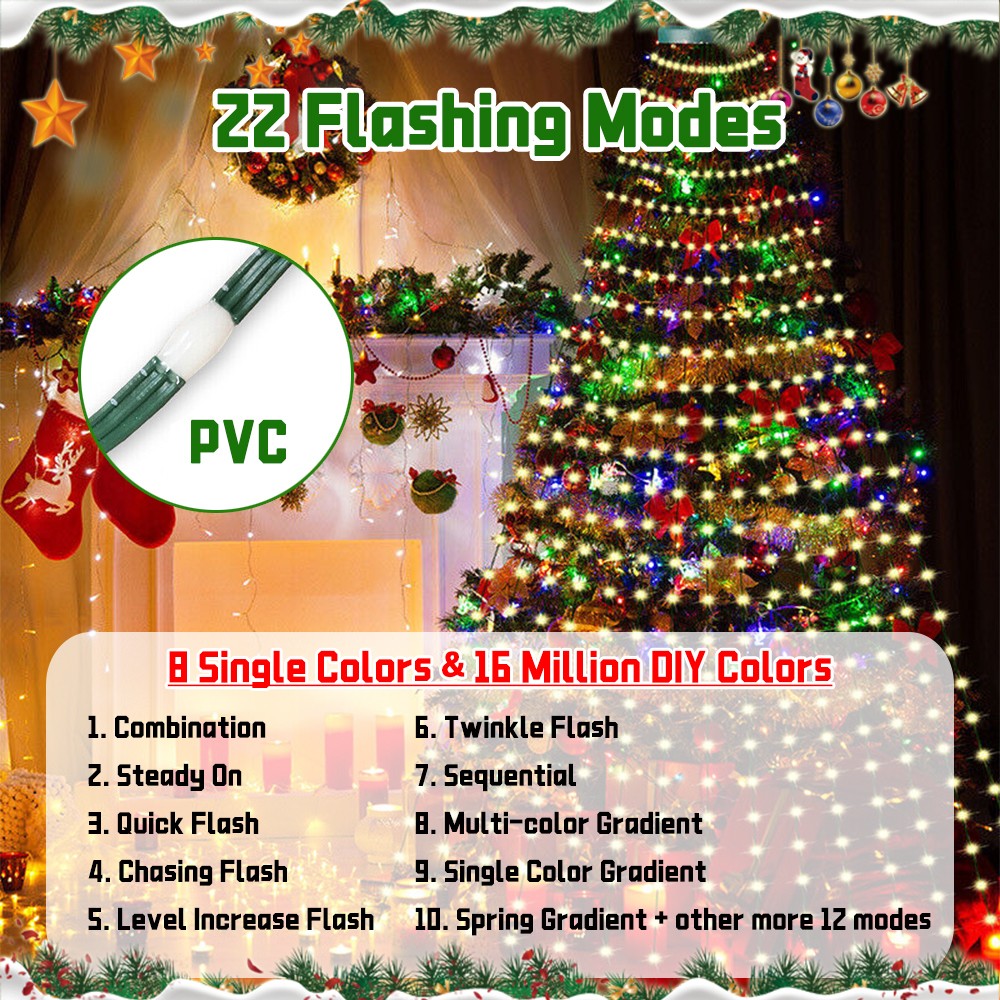 400LED Christmas Tree Waterfall Lights Fairy String Outdoor Waterproof Decor RGB 07FC0E-D4 - KOEEK