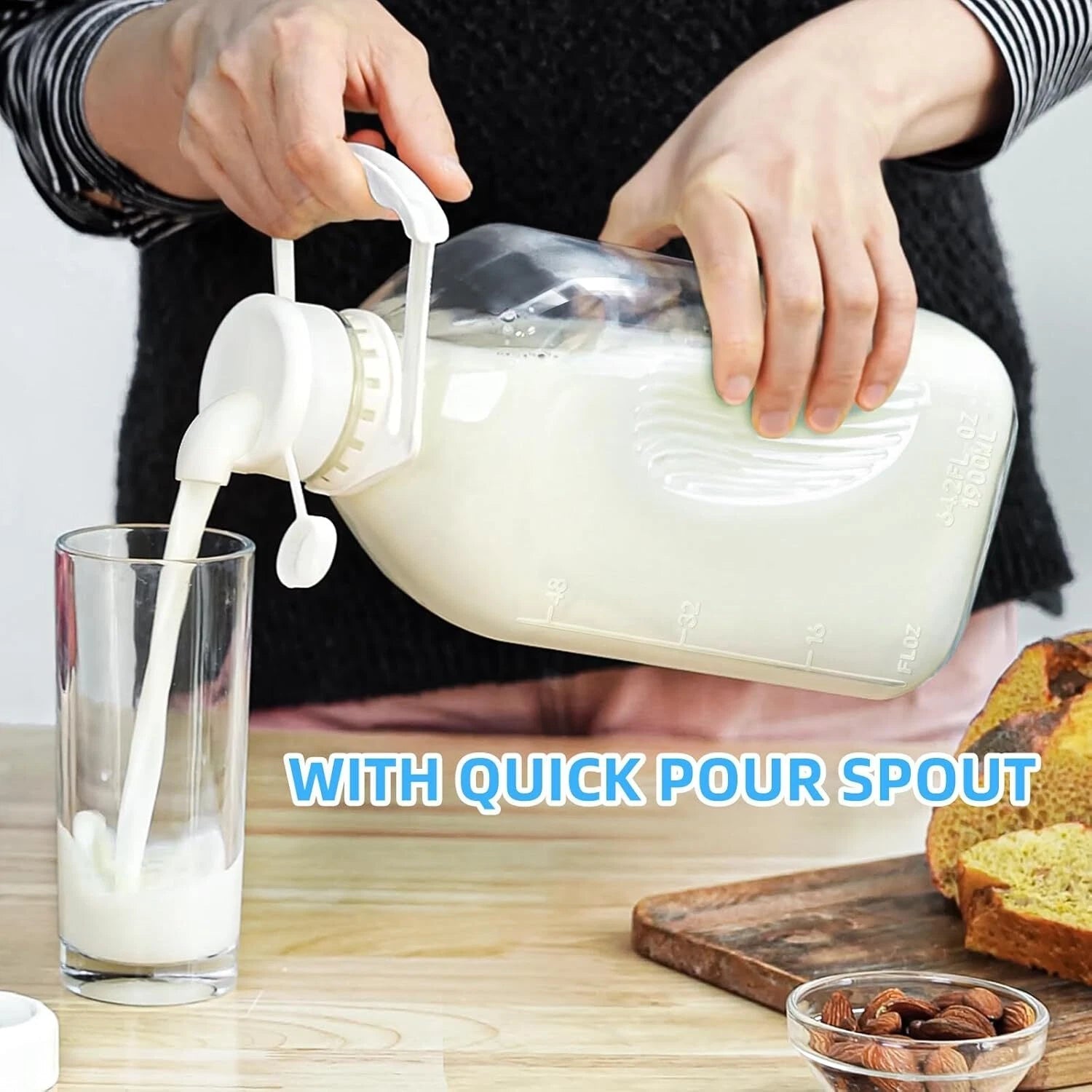 4 Pack 2 Qt Glass Milk Bottles with Handle and Airtight Reusable Screw Lids 07FC0E-D4 - KOEEK
