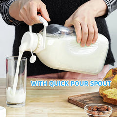4 Pack 2 Qt Glass Milk Bottles with Handle and Airtight Reusable Screw Lids 07FC0E-D4 - KOEEK
