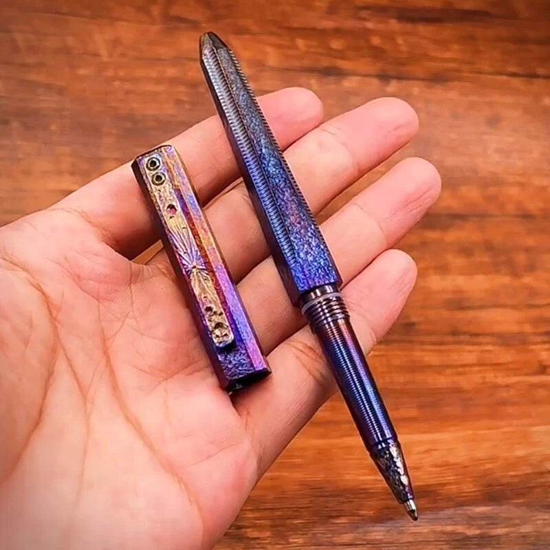 EDC Titanium Meteorite Pattern Pocket Ballpoint Pen Office Signature Stationery 07FC0E-D4 - KOEEK