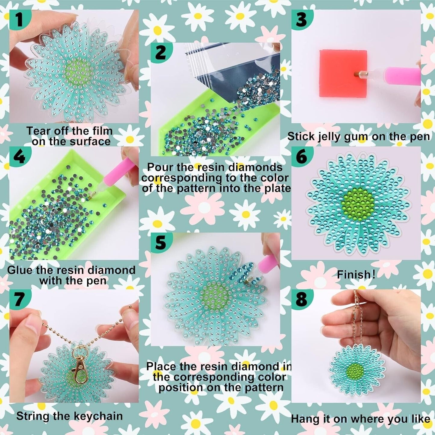 nyt dobbeltsidet blomsternøgleringsæt i akryl - DIY Craft Kit til farverige kreationer