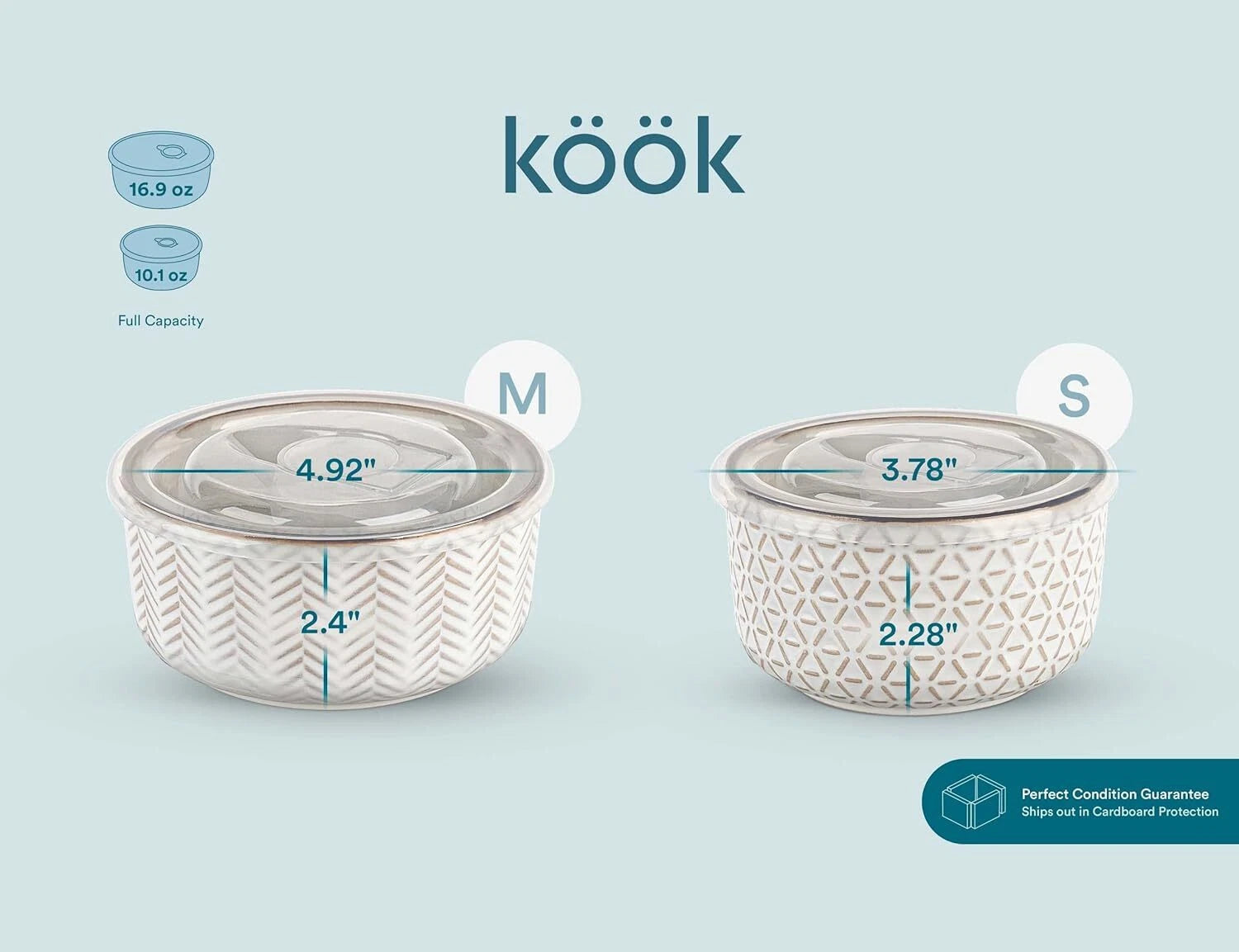 Ceramic Nesting Bowl with Lid, Embossed, Food Storage Container, Kitchen Bowl 07FC0E-D4 - KOEEK