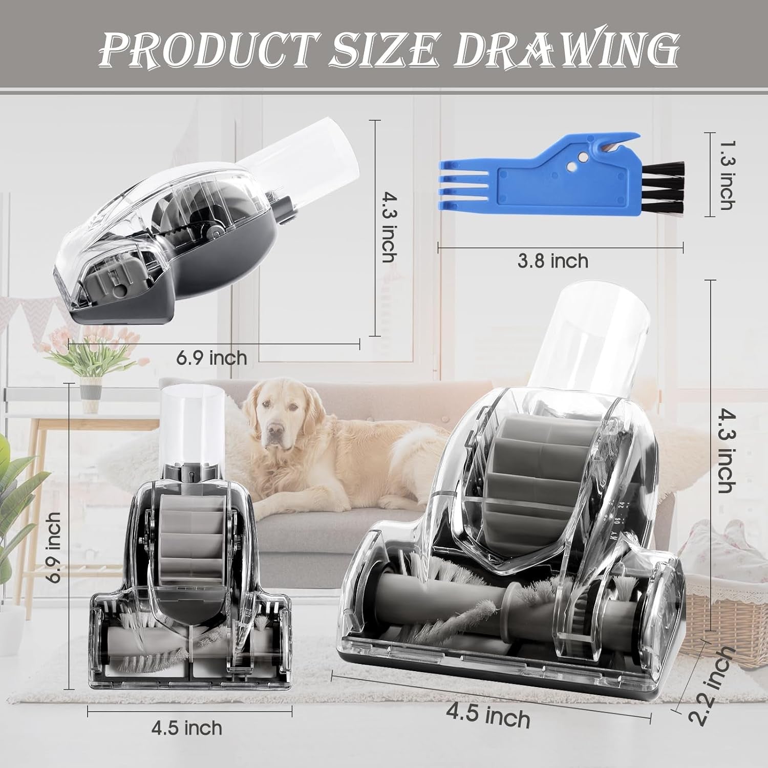 new Upgraded Pet Hair Power Brush Tool Attachment 7.28 x 4.92 x 2.95 inch, Gray