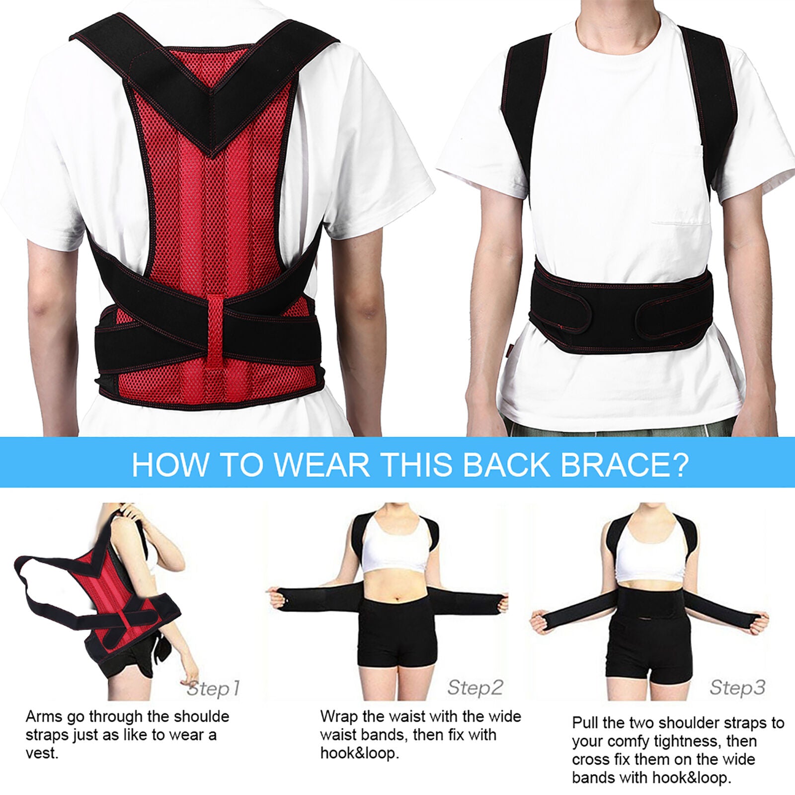 new Posture Corrector Brace Hunchback Correction Belt Back Spine (2XL Rouge) HGF koeek - KOEEK