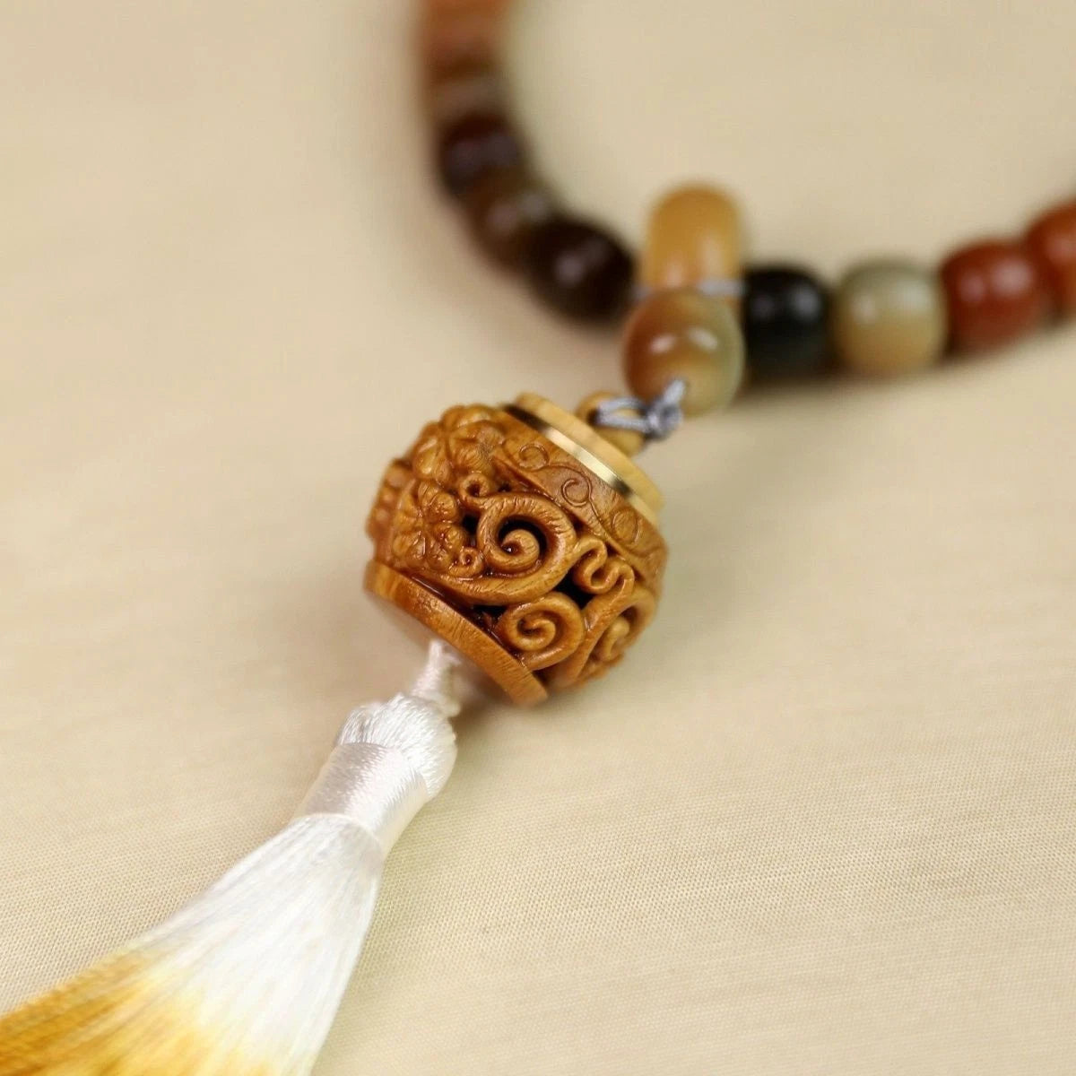 Round Handheld Buddhist Mala Bodhi Root Prayer Beads Bracelet for Men and Women 07FC0E-D4 - KOEEK