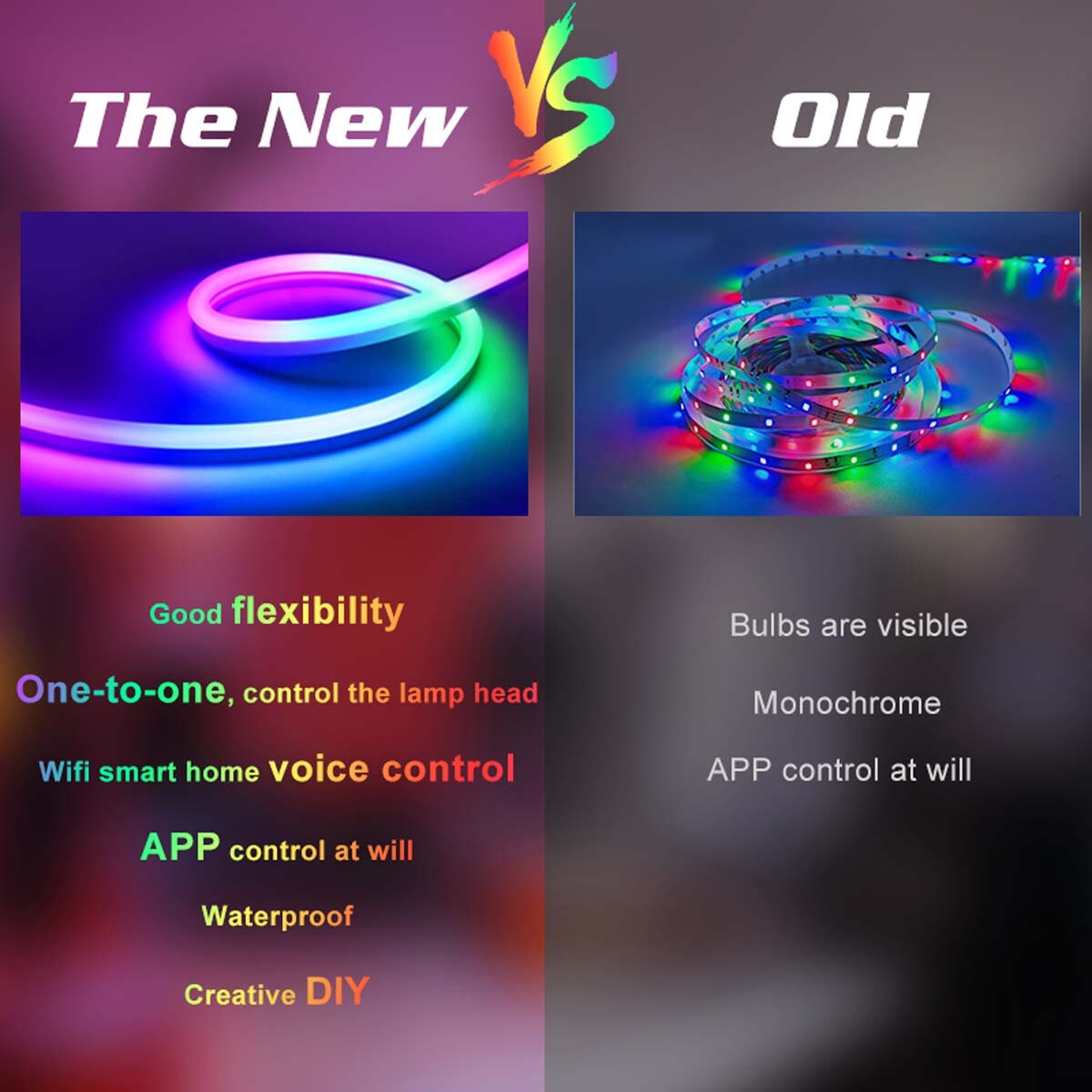 1-20M 12V Flexible RGBIC LED Strip Waterproof Bar Sign Neon Lights Silicone Tube 07FC0E-D4 - KOEEK