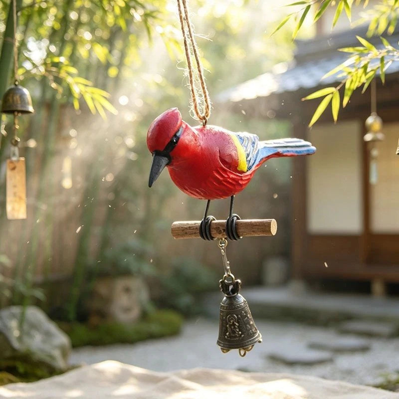 Hand Painted Wooden Bird Wind Chime Brass Bell Outdoor Patio Hanging Decor 07FC0E-D4 - KOEEK